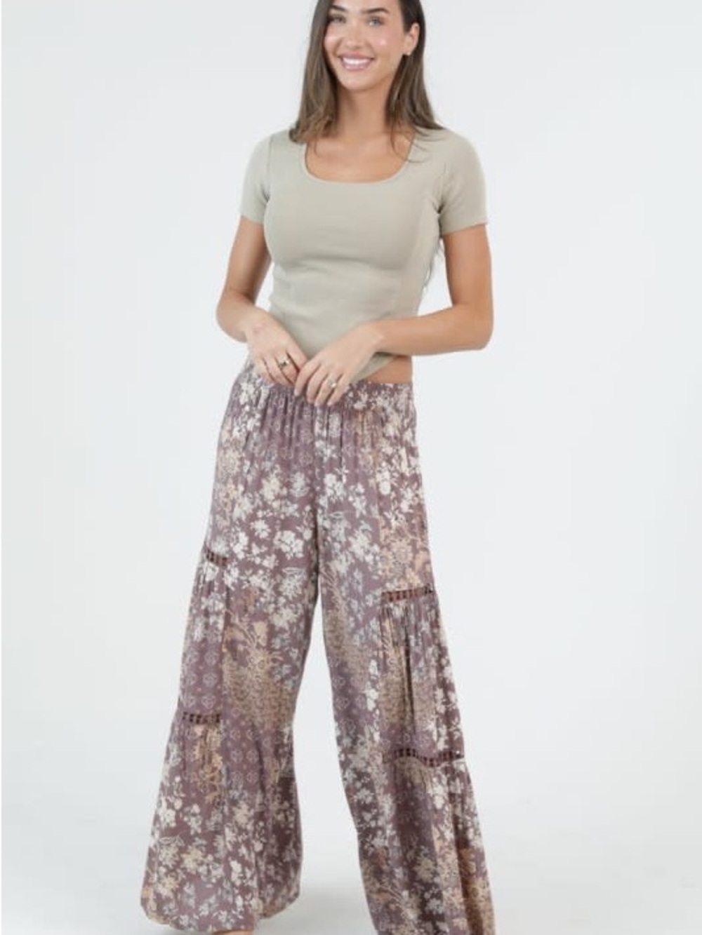 Wide Leg Floral Pants w/Inserts